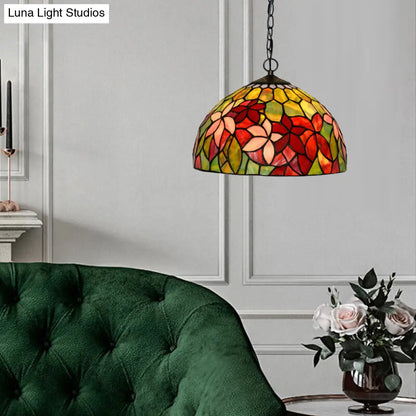 Black Mediterranean Chandelier with Red Cut Glass Petal Pendant in 12"/16" Width and 1/2 Lights