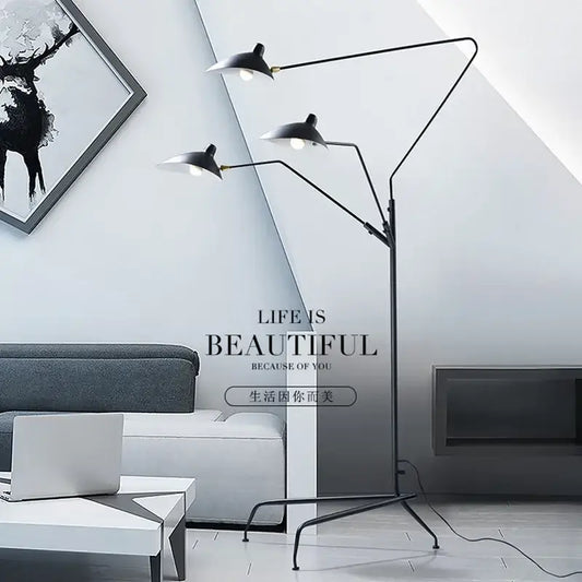 Black metal 3-arm floor lamp with adjustable arm shades for living room decorbites adjustable arm design