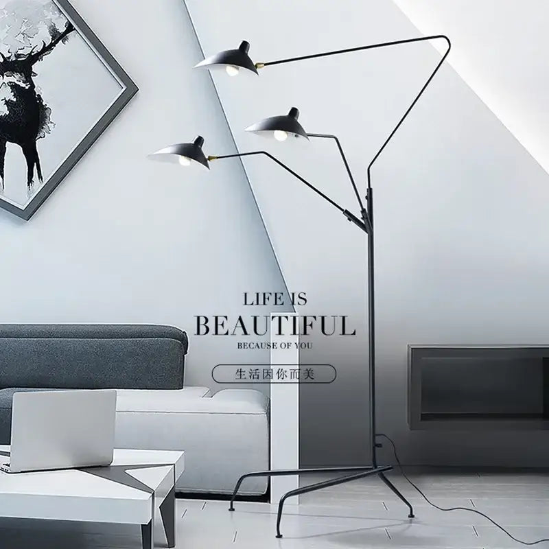 Black metal 3-arm floor lamp with adjustable arm shades for living room decorbites adjustable arm design