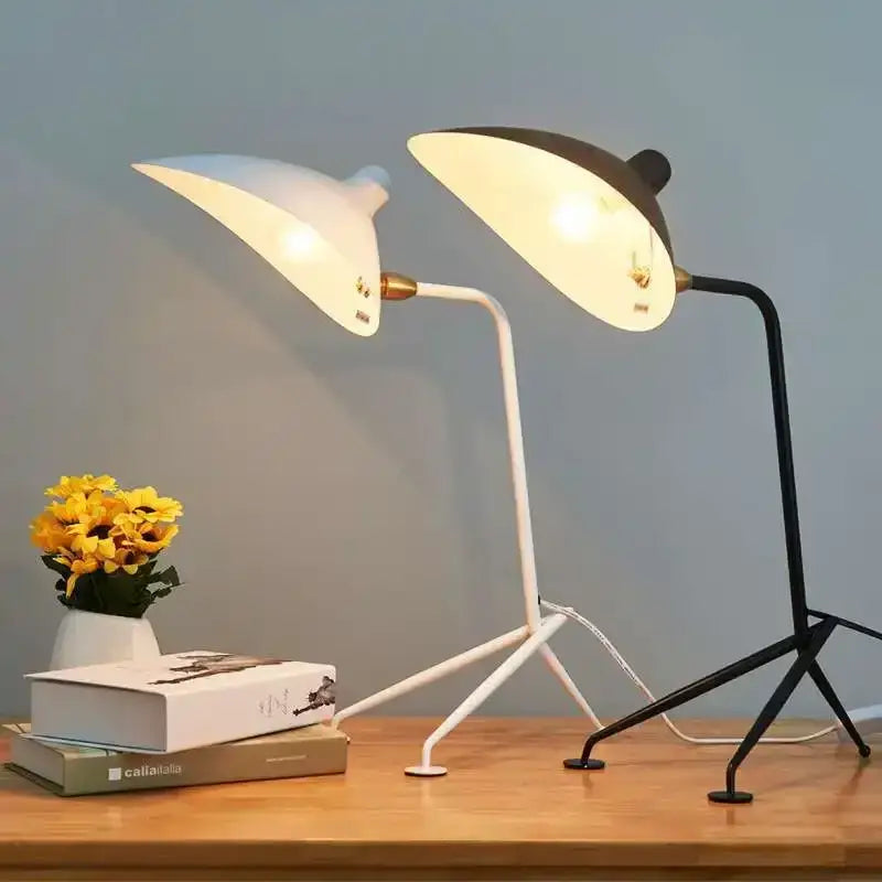 Two modern floor lamps with black and white metal adjustable arms and wing-shaped shades for living room decorbites adjustable arm