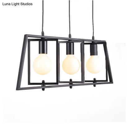 ثريا DecorBites™ المعدنية السوداء بثلاثة مصابيح لغرفة الطعام مع لمبات مكشوفة - إضاءة جزيرة بسيطة