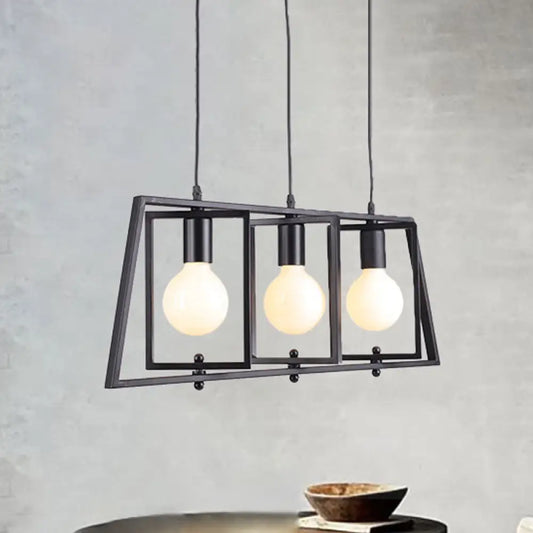 DecorBites™ Black Metal 3-Light Chandelier for Dining Room with Exposed Bulbs - Simple Island Lighting