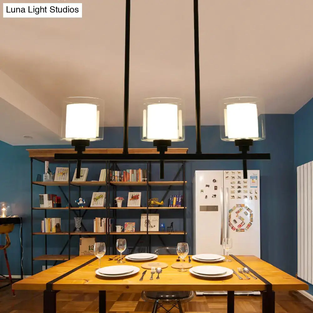 Modern black metal 3 light cylinder chandelier with frosted glass shades for dining room 110v-120v e26 e27 lamp