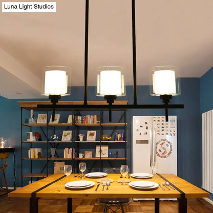 Modern black metal 3 light cylinder chandelier with frosted glass shades for dining room 110v-120v e26 e27 lamp