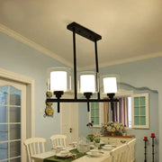 Black metal 3 light cylinder chandelier with frosted glass shades for dining room 110v-120v e26 e27 lamp