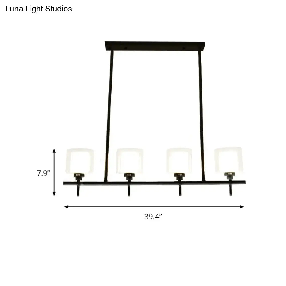 Black metal 3 light cylinder chandelier featuring four square frosted glass shades for dining room 110v-120v e26 e27 use