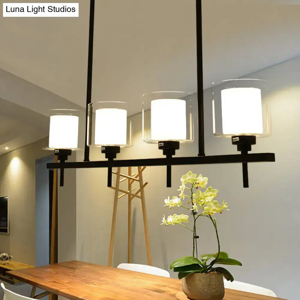 Modern black metal 3 light cylinder chandelier with frosted glass shades for dining room 110v-120v bulb base lamp