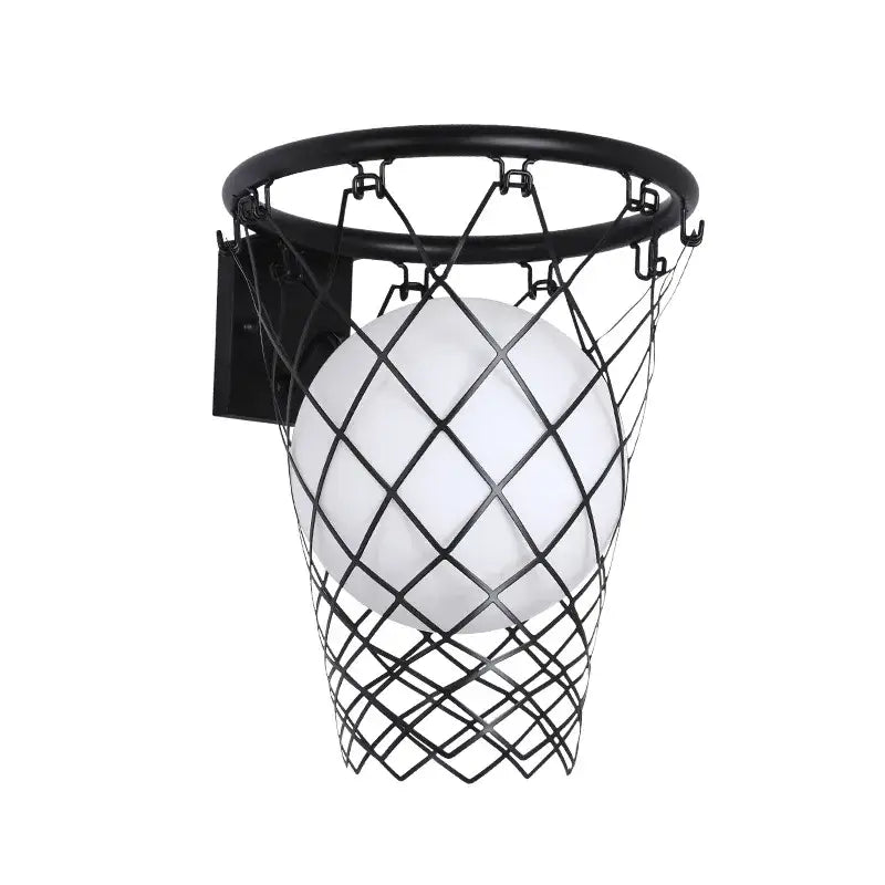 Black metal basketball wall lamp with white frosted glass globe for bedroom decorbites basketball wall lamp lighting