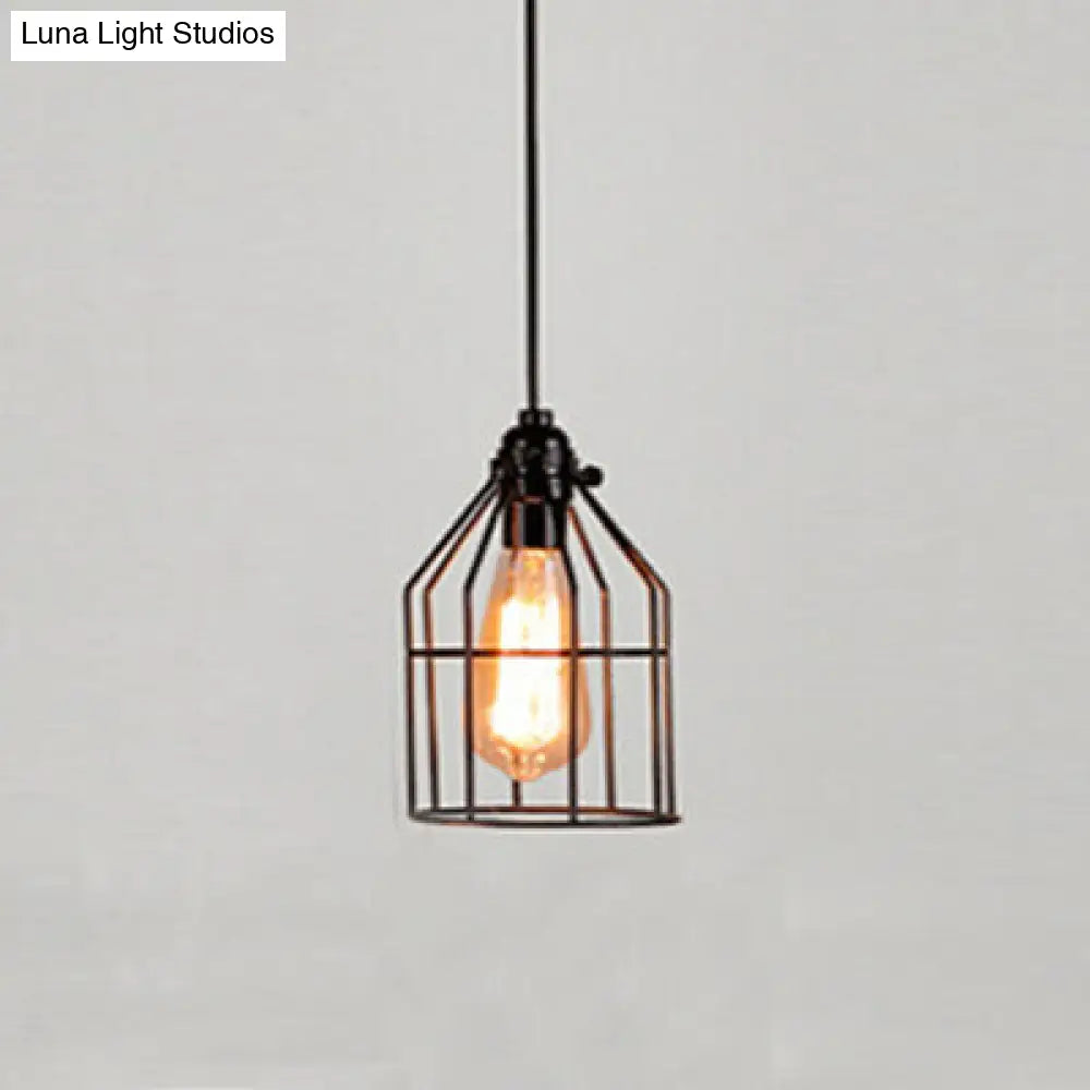 Black Metal Birdcage Pendant Light for Lodge-style Kitchens with Cord