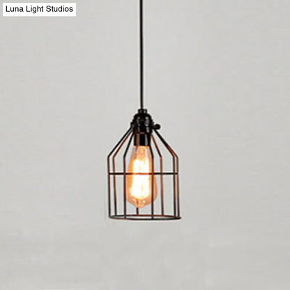 Black Metal Birdcage Pendant Light for Lodge-style Kitchens with Cord