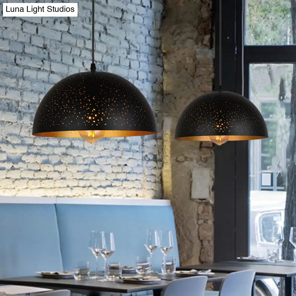 Black Metal Bowl Pendant Light - Industrial Coffee Shop Hanging Lighting Fixture