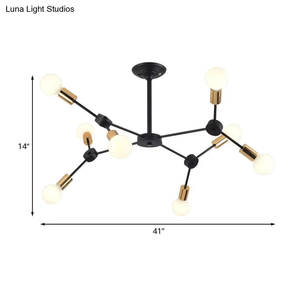 Lámpara colgante de techo estilo araña con forma de rama de metal negro - Lámpara de techo contemporánea de 8 luces para dormitorio