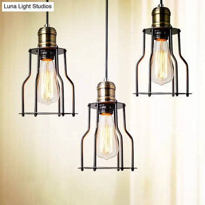 Black Metal Cage Single-Bulb Pendant Light for Warehouse Suspension