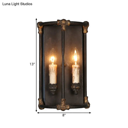 Black Metal Candle Wall Sconce with 2 Heads - Warehouse Style Light Fixture