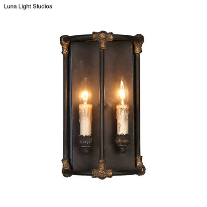 Black Metal Candle Wall Sconce with 2 Heads - Warehouse Style Light Fixture