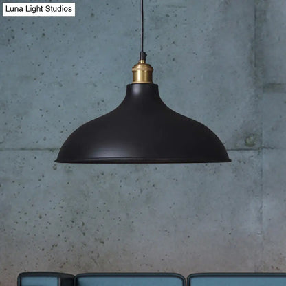 Black Metal Ceiling Pendant - Loft Style Dining Table Light Fixture with Domed Shade and 1 Light