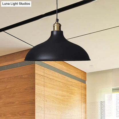 Black Metal Ceiling Pendant - Loft Style Dining Table Light Fixture with Domed Shade and 1 Light