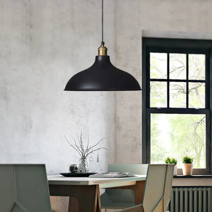 Black Metal Ceiling Pendant - Loft Style Dining Table Light Fixture with Domed Shade and 1 Light