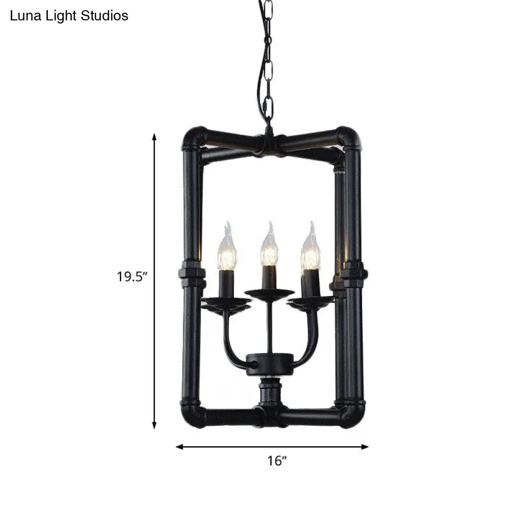 Black Metal Chandelier Pendant Light for Restaurants - 5 Lights, Candlestick Design, Warehouse Hanging Lamp Kit