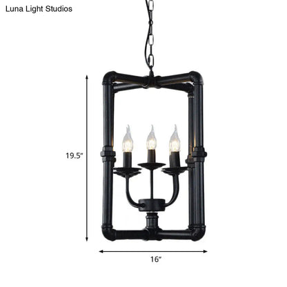 Black Metal Chandelier Pendant Light for Restaurants - 5 Lights, Candlestick Design, Warehouse Hanging Lamp Kit