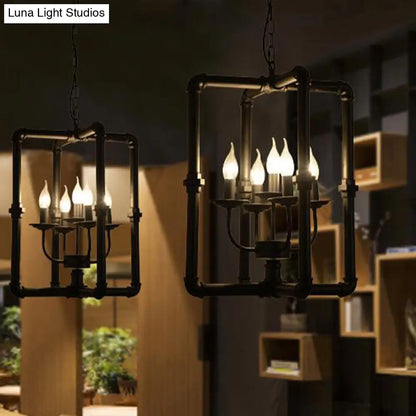 Black Metal Chandelier Pendant Light for Restaurants - 5 Lights, Candlestick Design, Warehouse Hanging Lamp Kit