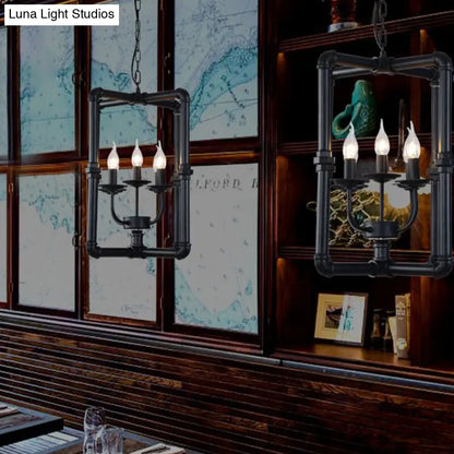 Black Metal Chandelier Pendant Light for Restaurants - 5 Lights, Candlestick Design, Warehouse Hanging Lamp Kit