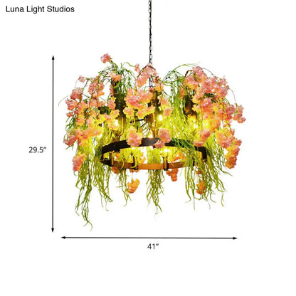 Black Metal Chandelier - Retro LED Flower Pendant Light Fixture (10 Lights) - Ideal for Restaurants