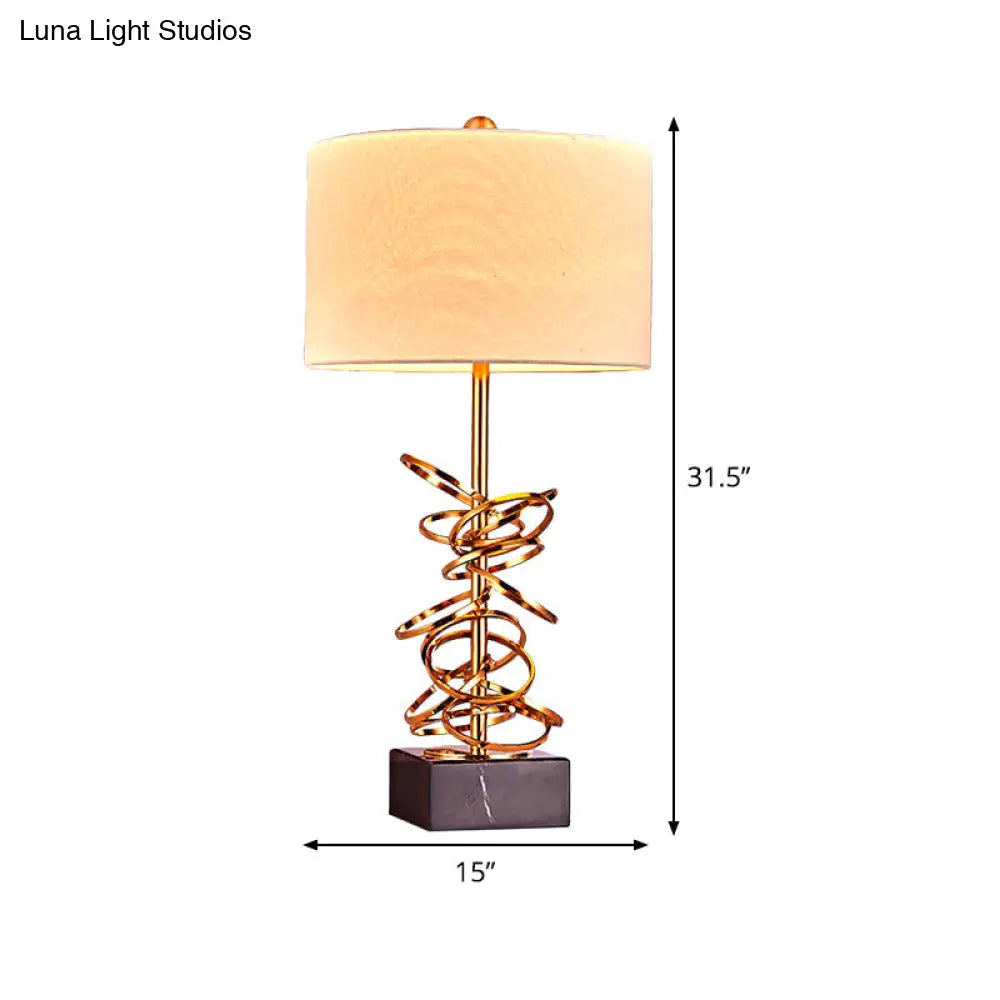 Black Metal Circle Fabric Nightstand Light: Postmodern Bedside Lamp with 1-Bulb