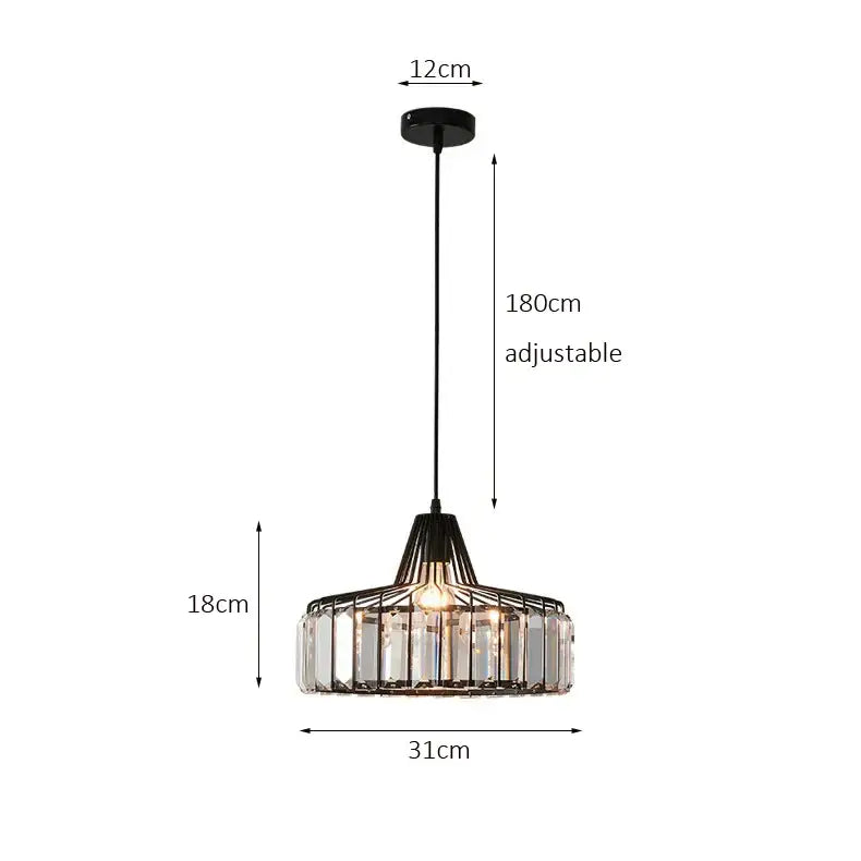 Black metal crystal kitchen pendant lamp with clear prisms and adjustable 180cm hanging length decorbites crystal kitchen pendant