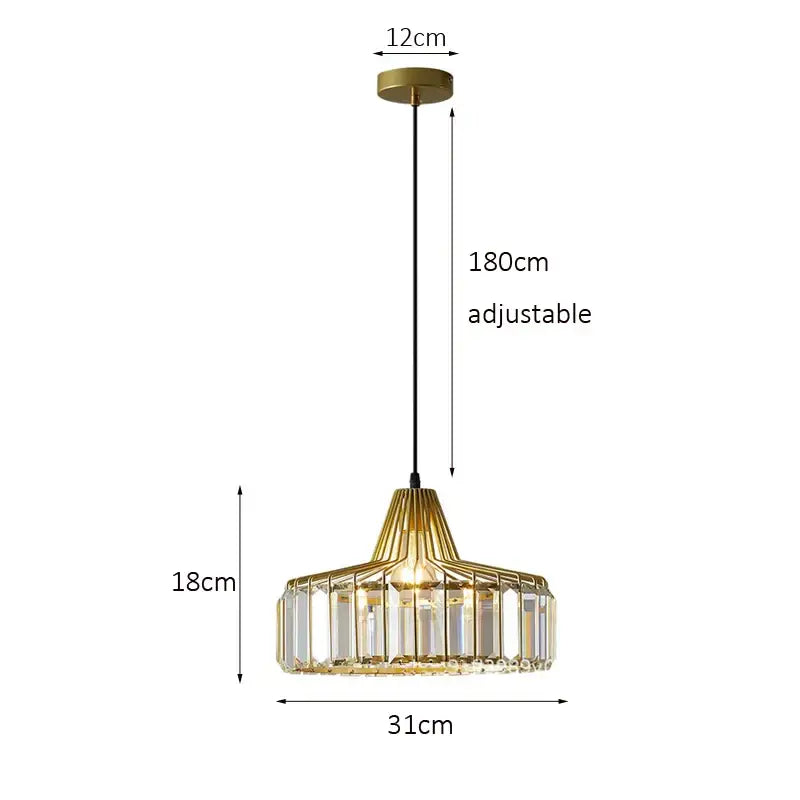 Gold-toned geometric cage pendant lamp with clear crystal accents for decorbites crystal kitchen pendant lighting