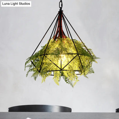 Black Metal Diamond Pendant LED Lamp for Restaurant - Industrial Down Lighting, Head 1, 15"/18"/23.5" Wide