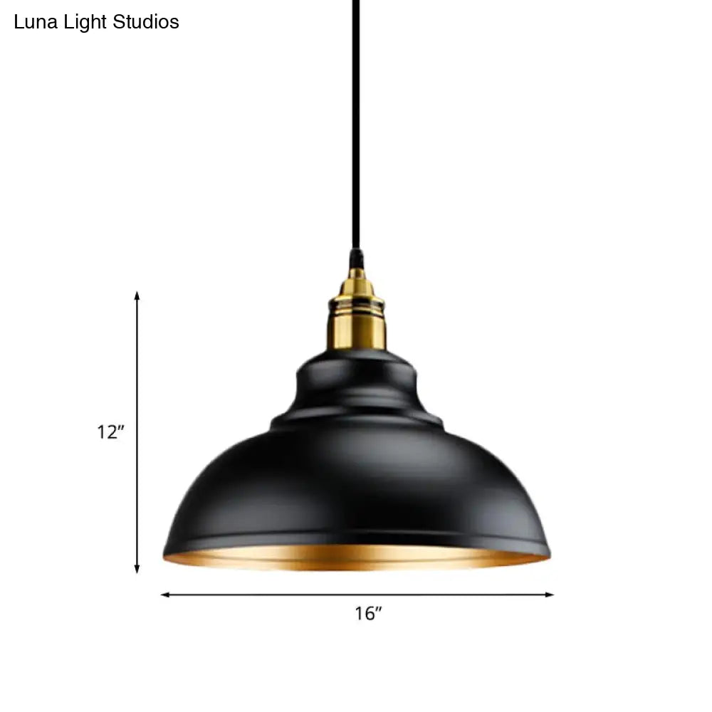 Black Metal Domed Pendant Light - Loft Style - 11.5"/14"/16" Dia - Ideal for Table