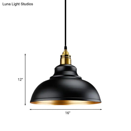 Black Metal Domed Pendant Light - Loft Style - 11.5"/14"/16" Dia - Ideal for Table