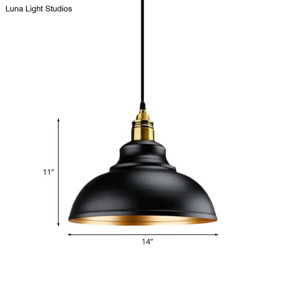 Black Metal Domed Pendant Light - Loft Style - 11.5"/14"/16" Dia - Ideal for Table