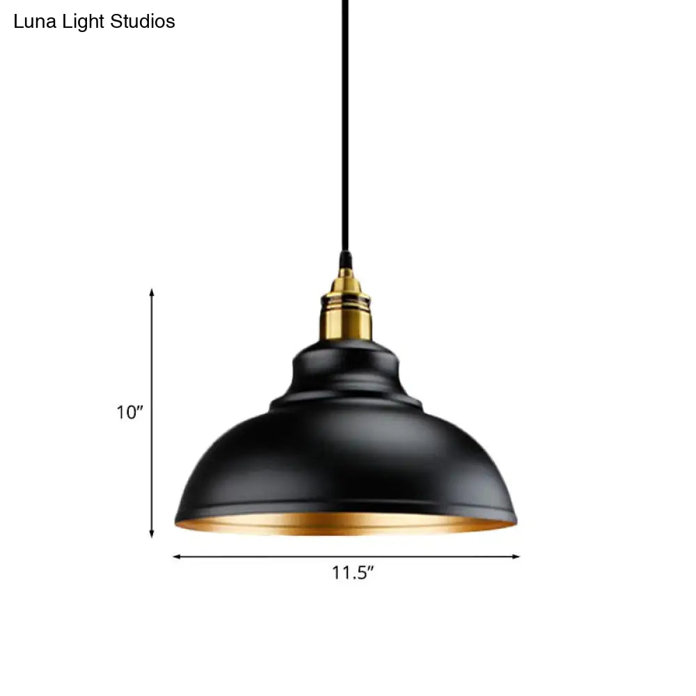 Black Metal Domed Pendant Light - Loft Style - 11.5"/14"/16" Dia - Ideal for Table