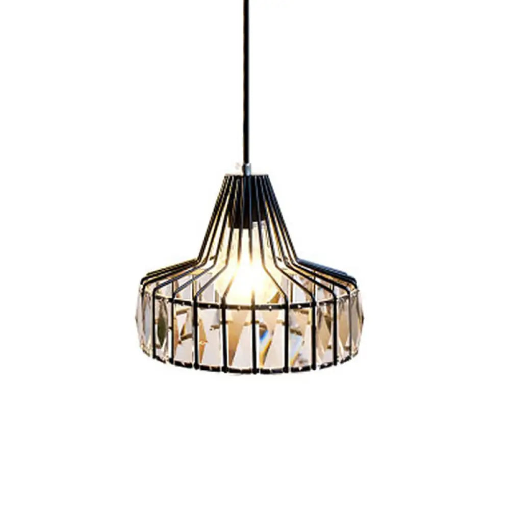 Black Metal Frame Crystal Pendant Light for Dining Room - Modern Ceiling Hanging Fixture