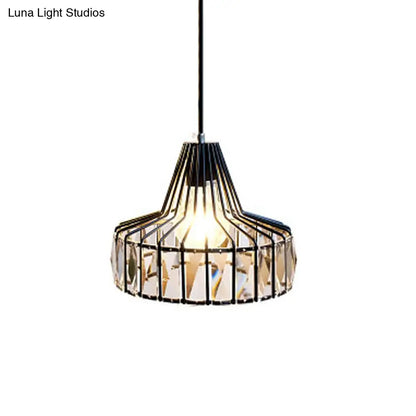 Black Metal Frame Crystal Pendant Light for Dining Room - Modern Ceiling Hanging Fixture