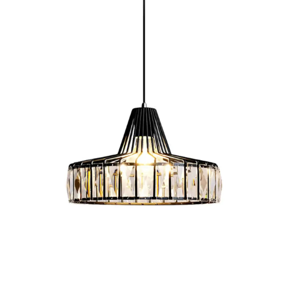 Black Metal Frame Crystal Pendant Light for Dining Room - Modern Ceiling Hanging Fixture