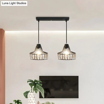 Black Metal Frame Crystal Pendant Light for Dining Room - Modern Ceiling Hanging Fixture