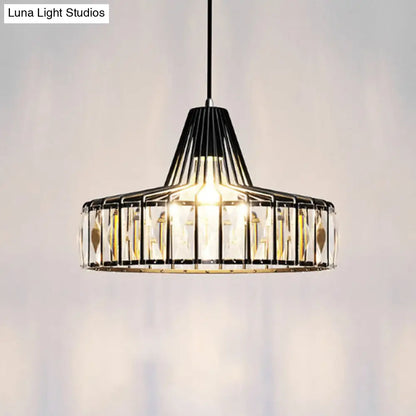 Black Metal Frame Crystal Pendant Light for Dining Room - Modern Ceiling Hanging Fixture