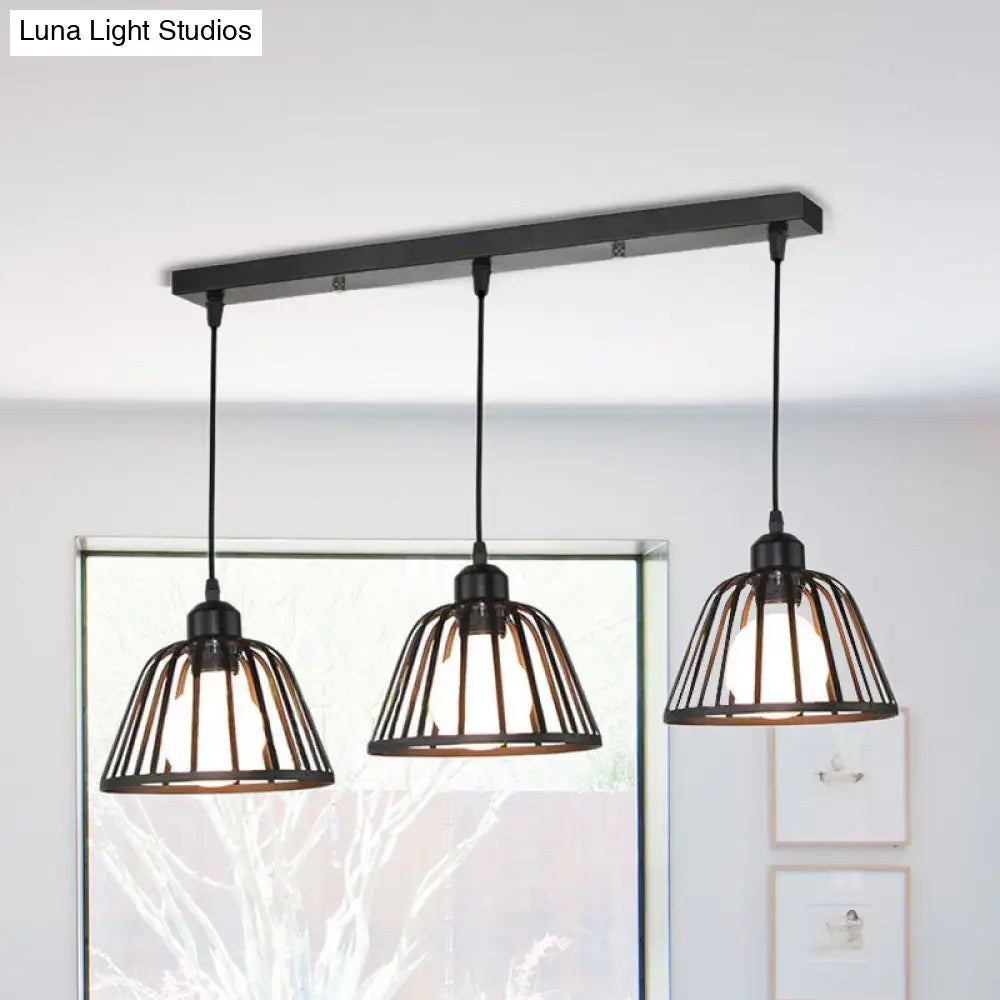 Black Metal Frame Dome Pendant with 3 Light Bulbs for Kitchen Ceiling