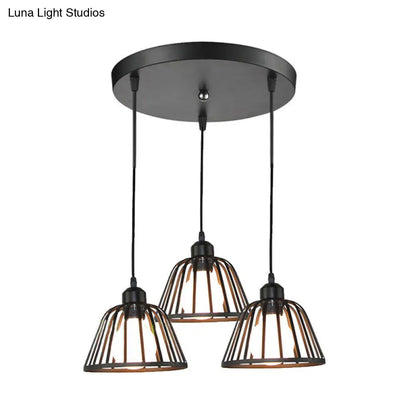 Black Metal Frame Dome Pendant with 3 Light Bulbs for Kitchen Ceiling