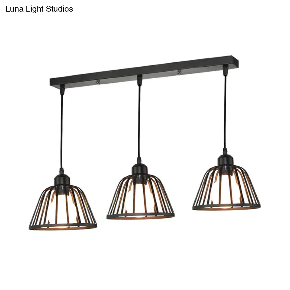 Black Metal Frame Dome Pendant with 3 Light Bulbs for Kitchen Ceiling