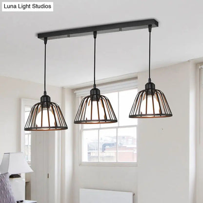 Black Metal Frame Dome Pendant with 3 Light Bulbs for Kitchen Ceiling