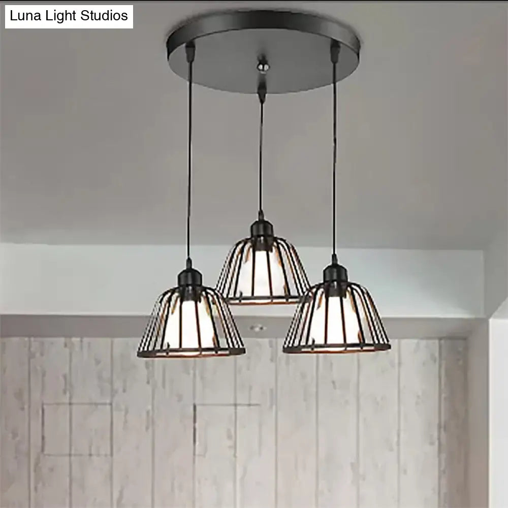 Black Metal Frame Dome Pendant with 3 Light Bulbs for Kitchen Ceiling