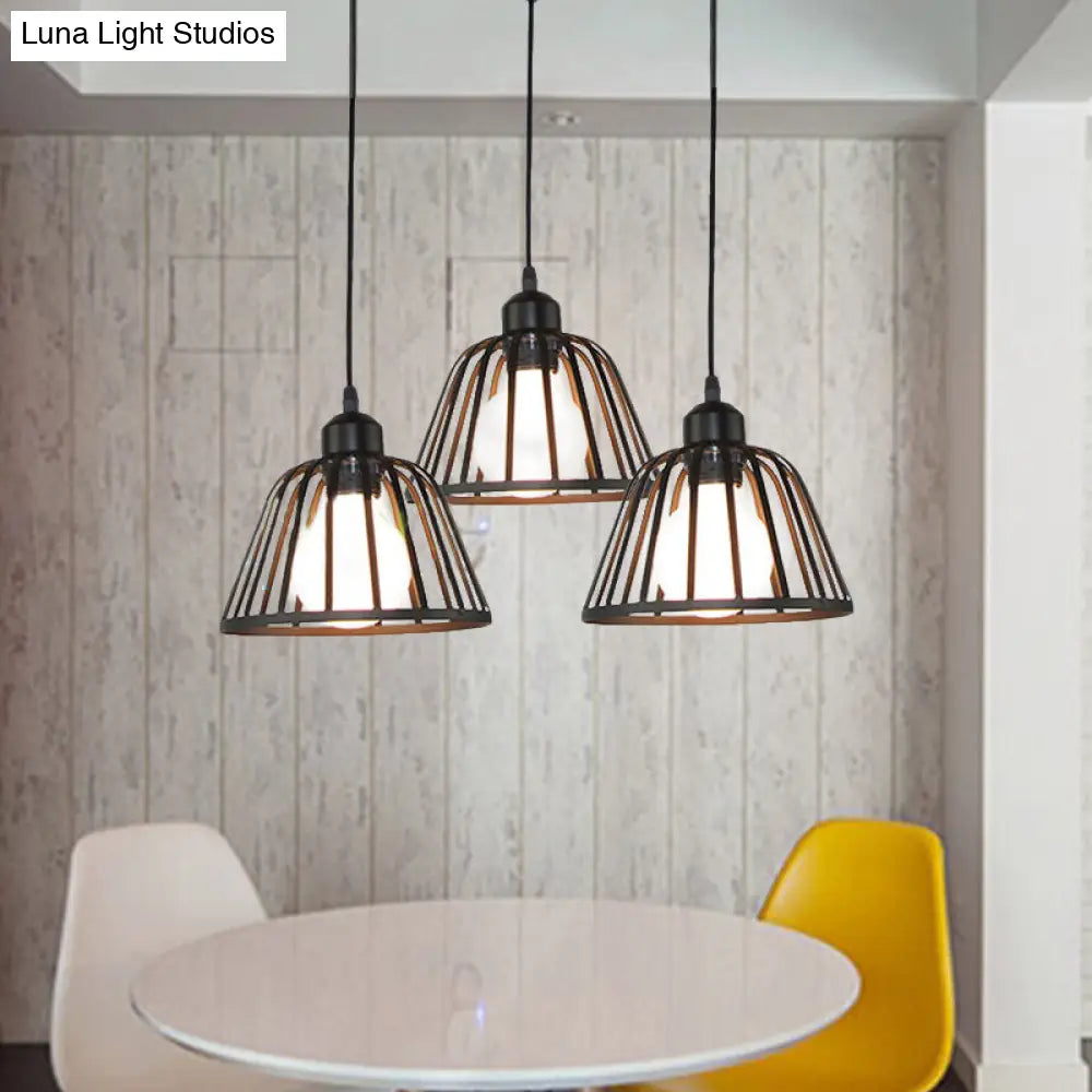 Black Metal Frame Dome Pendant with 3 Light Bulbs for Kitchen Ceiling