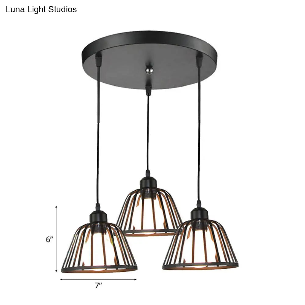 Black Metal Frame Dome Pendant with 3 Light Bulbs for Kitchen Ceiling