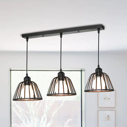 Black Metal Frame Dome Pendant with 3 Light Bulbs for Kitchen Ceiling