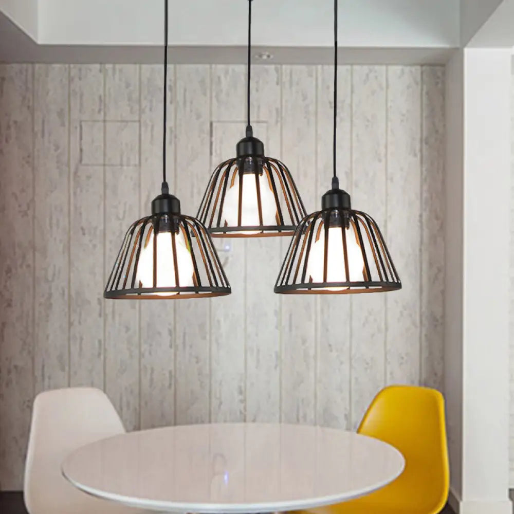 Black Metal Frame Dome Pendant with 3 Light Bulbs for Kitchen Ceiling