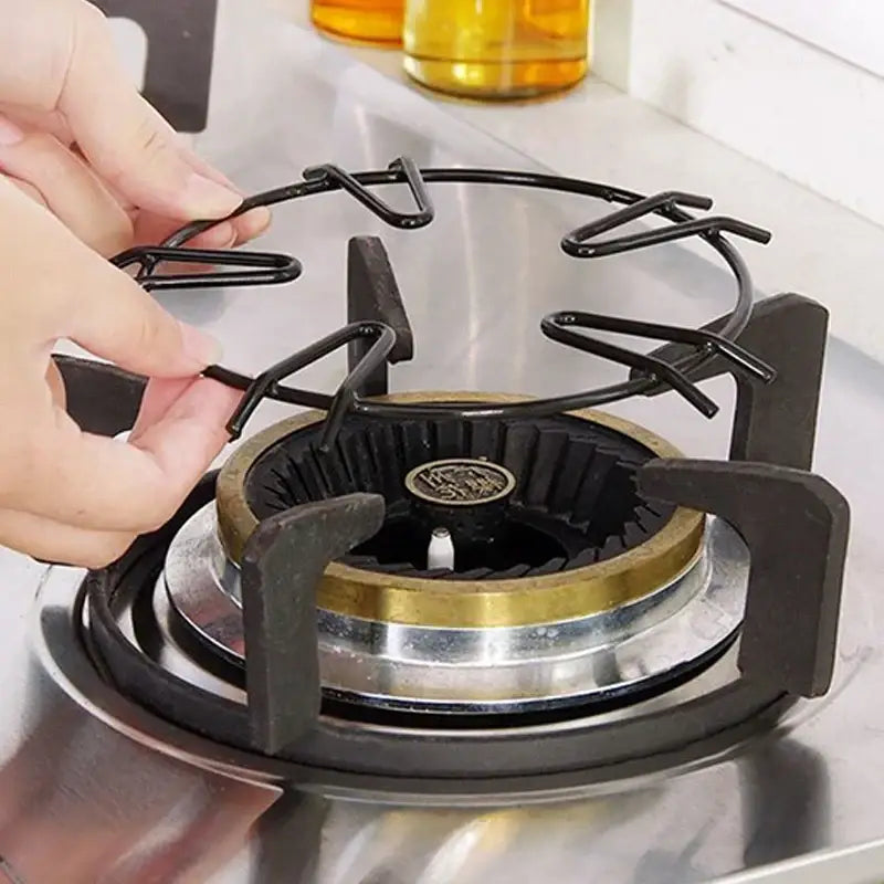 Black metal gas stove pot holder with curved prongs and circular frame for decorbites gas stove burner rack